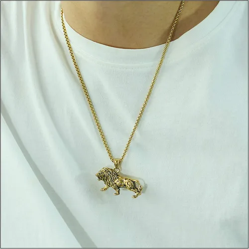 Vista 6 de Collar de animal con colgante de león de acero inoxidable punk