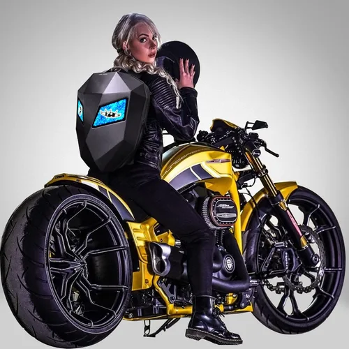 Vista 9 de Crelander Mochila LED para motocicleta, mochila de caballero de 17 pulgadas con pantalla programable para bricolaje, carcasa rígida impermeable 3D