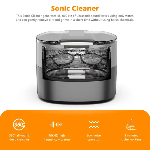Vista 2 de KECOOLKE Máquina de limpieza ultrasónica de joyas, limpiador sónico de 25.4 fl oz con temporizador digital para anteojos, anillos, plata, solución