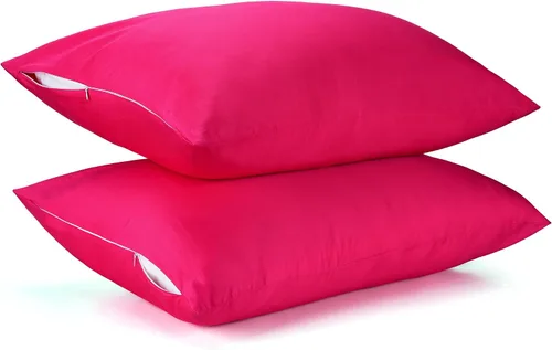 Vista 22 de Protectores/Fundas de Almohada de Algodón Tamaño Estándar con Cremallera Paquete de 2 Color Gris, Protectores de Almohada de Cama Refrescantes