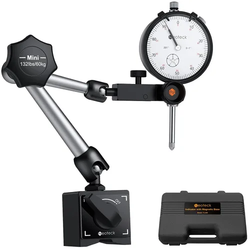 Vista 9 de Neoteck 0-1"/0.001" Dial Indicator and 176lbs (80kg) Max Pull Magnetic Base Calibre de descentralización con caja de almacenamiento, calibre de dial