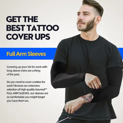 Vista 7 de GOUNOD Mangas de brazo para protección solar con cubierta UV, mangas refrescantes para cubrir tatuajes para entrenar, fútbol