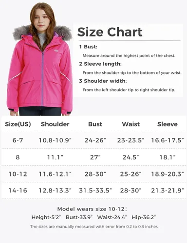 Vista 7 de Wantdo Chaquetas de snowboard para niña, impermeables, de forro polar, para invierno, resistente al viento