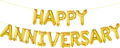Vista 12 de KatchOn Letras de globos de feliz aniversario de oro rosa, 16 pulgadas, pancarta de aniversario para decoraciones, telón de fondo, pancarta de globos
