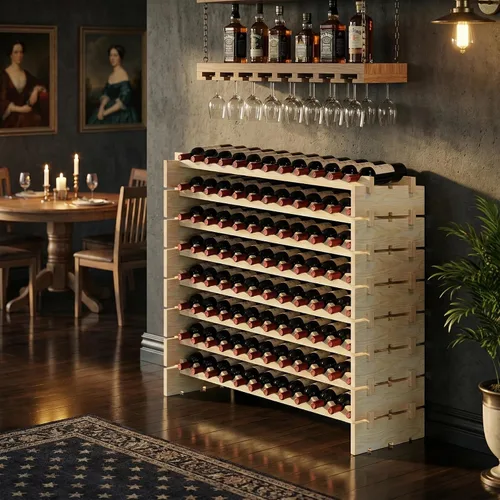 Vista 8 de ZENY Estante modular apilable para 96 botellas, soporte independiente para botellas de vino de 8 niveles, estante de almacenamiento de vino