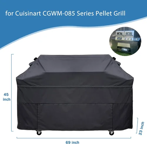 Vista 2 de Cubierta impermeable 600D de 69 pulgadas para parrillas de pellets Cuisinart CGWM-085, cubierta de parrilla resistente anti-UV, resistente a