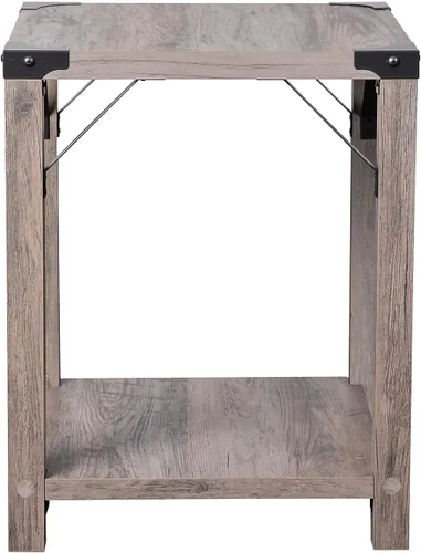 Vista 6 de Flash Furniture Wyatt - Mesa auxiliar moderna de 2 niveles, marco de madera de ingeniería gris lavado, soportes laterales entrecruzados de metal
