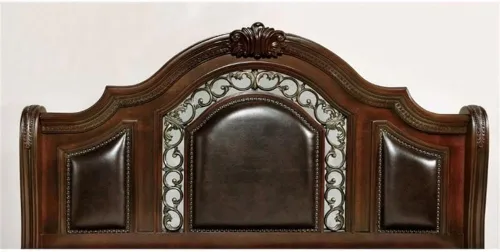 Vista 4 de Furniture of America Eleo - Cama Queen con panel de madera maciza en color cereza marrón
