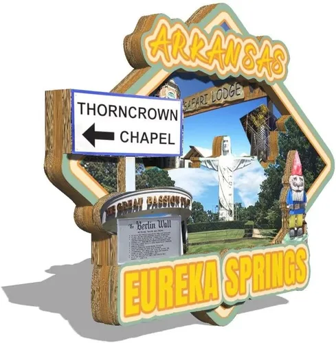 Vista 2 de Eureka Springs - Imán de madera para nevera, diseño de Arkansas USA en 3D, recuerdos coleccionables, decoración hecha a mano
