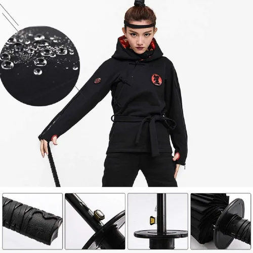 Vista 3 de zooro Samurai - Paraguas semiautomático Ninja Samurai a prueba de viento, el mejor regalo creativo (24 huesos)
