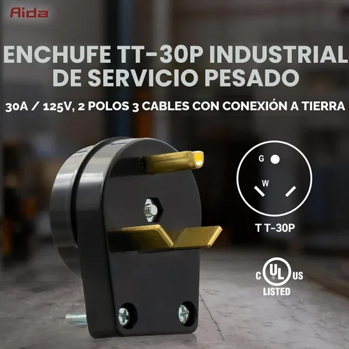 Vista 4 de AIDA Enchufe de repuesto para autocaravana de 30 amperios y 125 V, enchufe de ángulo resistente NEMA TT-30P, grado industrial autoconectado a tierra
