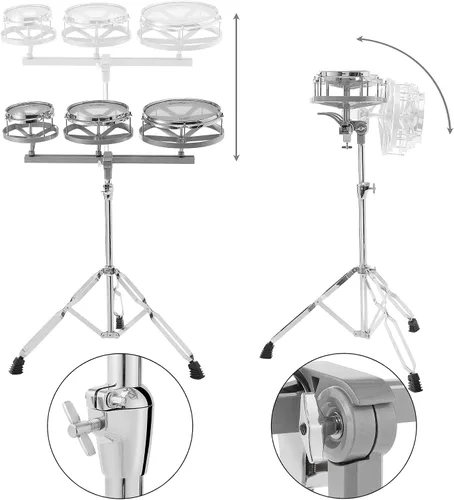Vista 4 de Ashthorpe Roto Tom - Juego de tambores con soporte - Toms de 6", 8", 10" con cabezales Remo