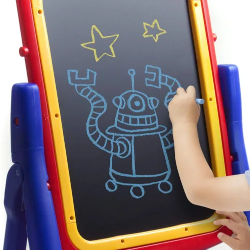 Vista 5 de Crayola Qwikflip Caballete para niños de 2 lados – Pizarra magnética giratoria de 360° y pizarra para tiza – Estación de arte 4 en 1 con rollo