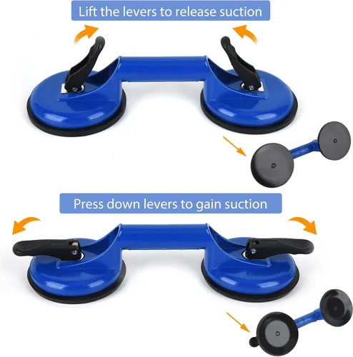 Vista 2 de FCHO Ventosas de Servicio Pesado de Aluminio con Mango de Placa de Vacío Sujetador de Vidrio Ganchos para Levantar Vidrio Grande/Elevador de Azul