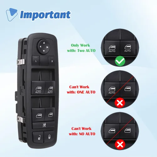 Vista 5 de Interruptor de ventana eléctrica, botón de control principal compatible con Ram 1500 2500 3500 2016-2018, Dodge Charger 11-19, Dodge Journey 11-12