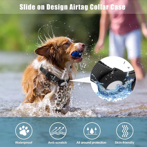 Vista 5 de Compatible con collar de perro Airtag, collar de perro ajustable con hebilla de cierre rápido duradera, collar de perro de nailon de imitación