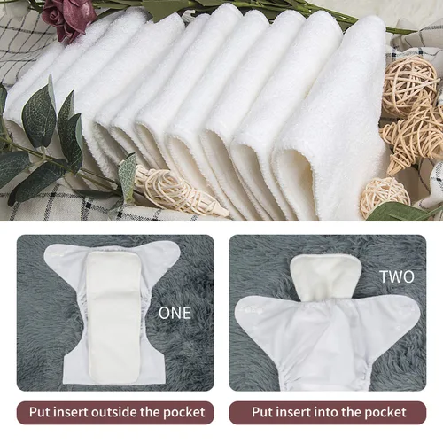 Vista 6 de ALVABABY Pañales de tela para bebé, talla única, ajustable, lavable, reutilizable para bebés y niños, paquete de 6 con 12 inserciones 6BM101
