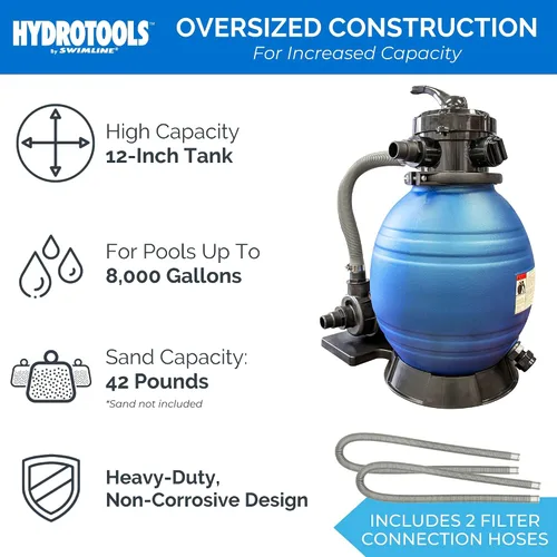 Vista 3 de SWIMLINE HYDROTOOLS Sistema completo de filtro de arena, tanque de 12 pulgadas, para piscinas sobre el suelo de hasta 8,000 galones, bomba de una
