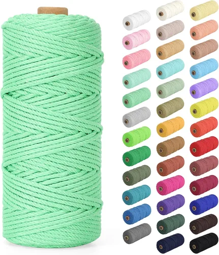 Vista 39 de Cuerda de macramé de 0.079 in x 220 yardas (656 pies), cuerda de algodón natural para colgar en la pared, ganchos de plantas, manualidades Verde