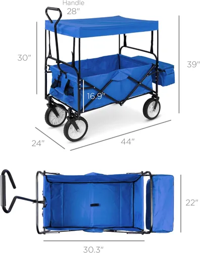 Vista 7 de Best Choice Products Vagón Utilitario Plegable Colapsible para Exteriores con Toldo, Carrito de Jardín para Playa, Pícnic, Campamento, Fiestas