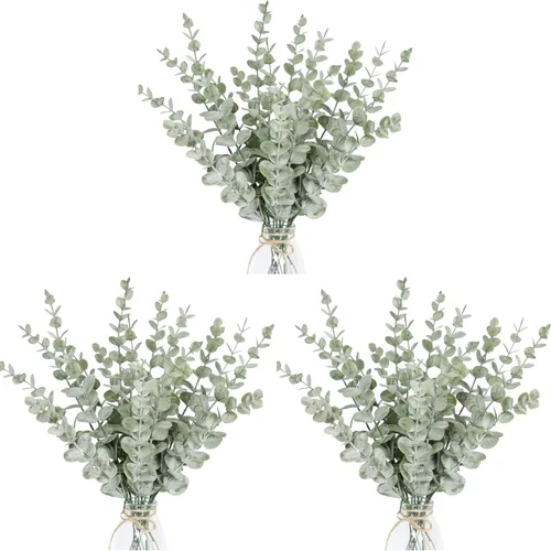 Vista 10 de Tiyard 18 tallos de eucalipto, tallos de hojas artificiales de eucalipto, flores artificiales para el hogar, oficina, ramo de flores, centro