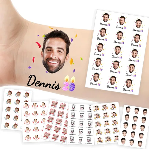 Vista 20 de Tatuajes temporales personalizados con foto y nombre, logotipo personalizado para adultos, niños, mujeres, hombres, regalo de boda, cumpleaños