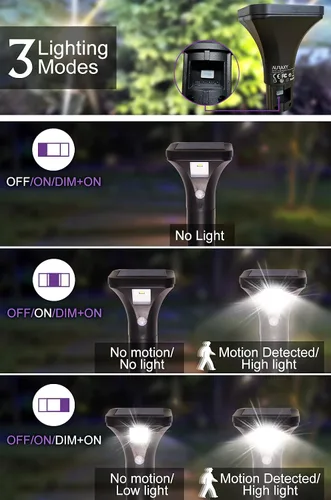 Vista 2 de AURAXY Luces LED con sensor de movimiento solar, funciona con pilas, detector de movimiento impermeable para exteriores, luz de pasarela, uso