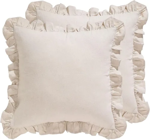 Vista 12 de patdrea - Juego de 2 fundas de cojín decorativas estilo shabby chic verdes, 18x18 pulgadas, fundas de cojín de lino rústico con volantes, funda