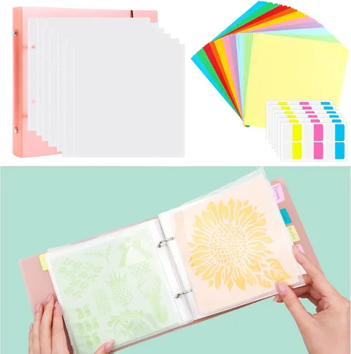 Vista 13 de Cookie Stencil Storage Binder for Storage 6x6inch Stencils,Die Cuts,DIY Scrapbooking,Clear Stamp,Storage Folder Organizer Include 1 Black Cover,50