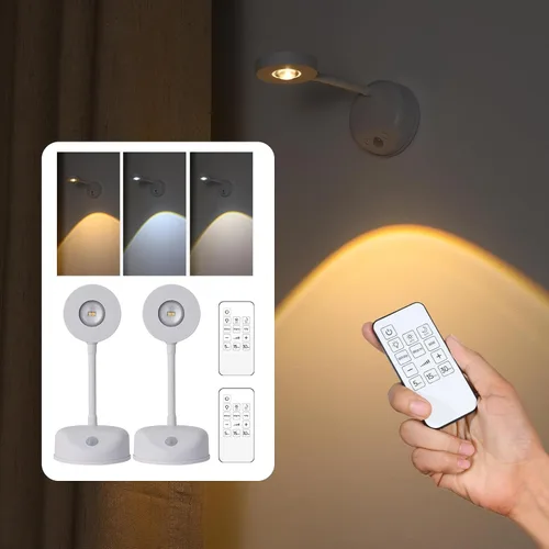 Vista 7 de XPESUVC Lámpara de pared con sensor de movimiento, foco LED recargable, lámpara de lectura de mesita de noche de rotación flexible con 3 Blanco