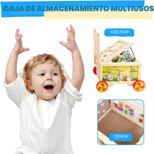 Vista 4 de Cubo de actividades de madera 7 en 1, juguete Montessori, juguete educativo multipropósito de aprendizaje para bebé niño pequeño niño de 1+ año