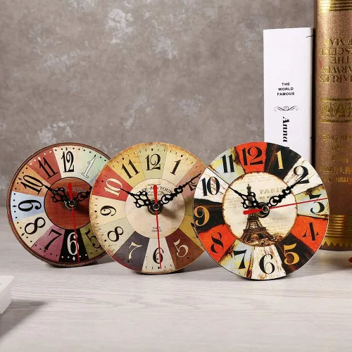 Vista 7 de Haofy Reloj de pared vintage redondo extra pequeño de 4.7 pulgadas, silencioso, funciona con pilas, reloj de pared de madera antigua para cocina