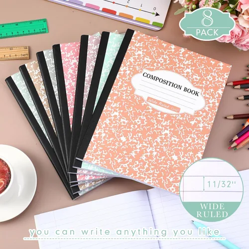Vista 3 de Colarr Paquete de 8 cuadernos de composición de 9.75 x 7.5 pulgadas de ancho, libros de composición de papel de mármol a rayas de varios