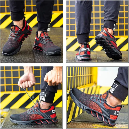Vista 5 de SUADEX Zapatos deportivos con punta de acero para hombres y mujeres, zapatos de trabajo indestructibles, ligeros, cómodos, zapatos de seguridad