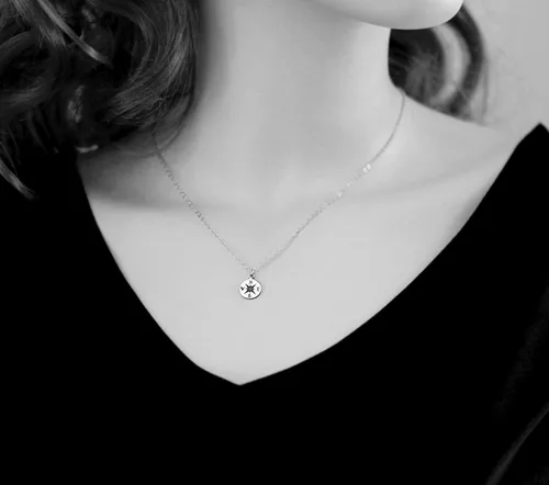 Vista 3 de A Charmed Impression Collar de brújula de plata de ley - You Are My Compass regalo para esposa novia