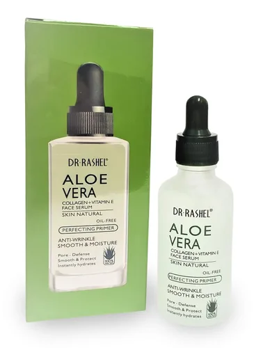 Vista 3 de Dr Rashel Aloe Vera Colágeno + Vitamina E Suero facial Antiarrugas, suaviza al instante e hidrata la piel, tamaño 1.69 onzas