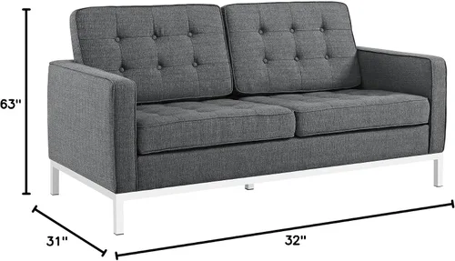 Vista 3 de Modway Loft tapizado tela mediados de siglo moderno sofá biplaza en gris