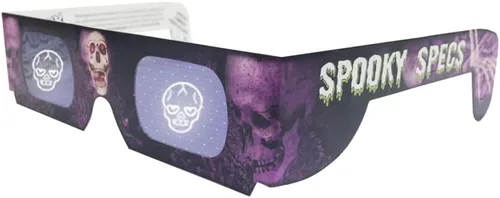 Vista 2 de 3 gafas de Halloween – Lentes holográficas de murciélago, calabaza y calavera en marcos de papel – Ojos festivos – Gafas holográficas 3D