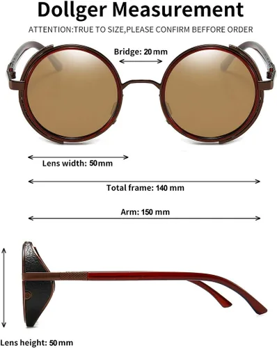 Vista 4 de Dollger Gafas de sol redondas retro vintage Steampunk con marco circular de metal
