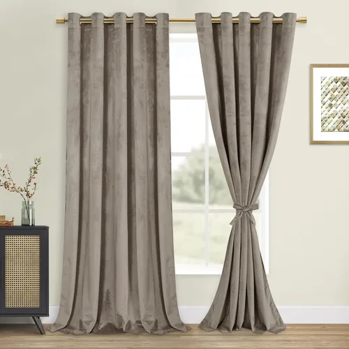 Vista 17 de DWCN - Juego de 2 paneles de cortina de terciopelo con ojales negros, tratamiento de ventanas con aislamiento térmico, apilables, decoración moderna