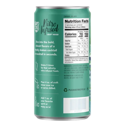 Vista 3 de Island Oasis - Mezclador artesanal de Margarita infundido con Nitro, 8.4 fl oz, paquete de 4, Mocktail de sabor natural y mezclador sin alcohol