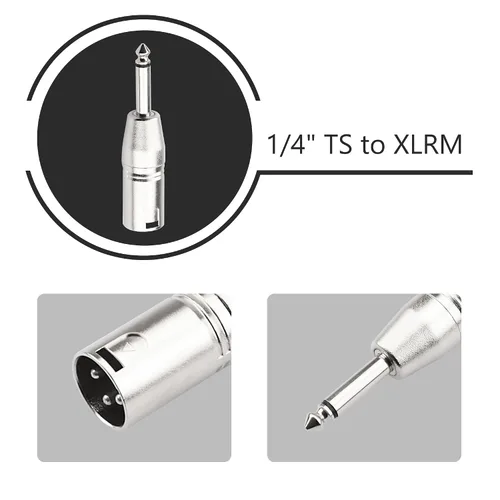 Vista 2 de Adaptador TS mono a XLR de 1/4 de pulgada, conector de audio desequilibrado macho XLR a 0.250 in de cuarto de pulgada compatible con estéreo