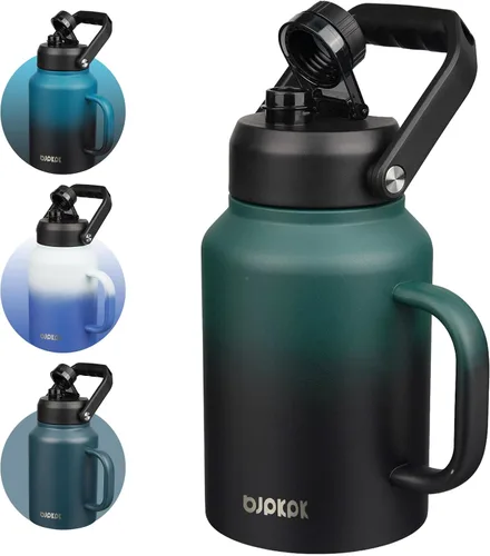 Vista 14 de BJPKPK Botella de agua aislada de un galón (128 onzas), de acero inoxidable, apta para lavavajillas, jarra sin BPA con mango ergonómico y parte