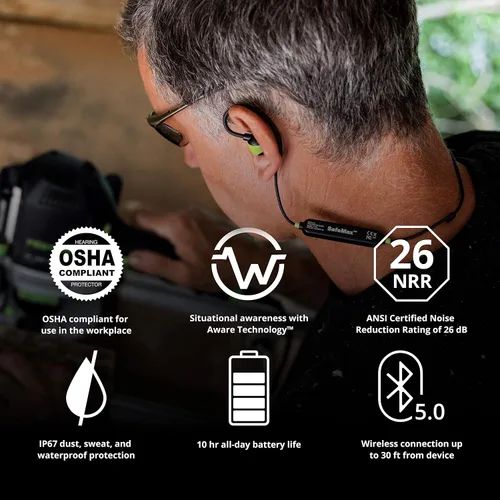 Vista 4 de ISOtunes Pro Aware: protección auditiva Bluetooth, polvo e impermeable, duración de la batería de 10 horas, clasificación de reducción de ruido