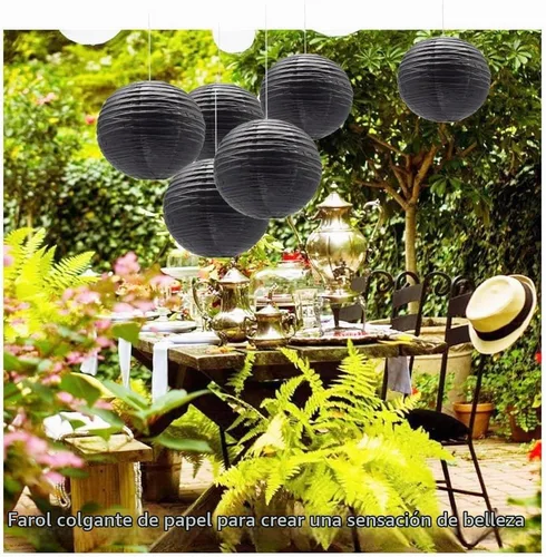 Vista 5 de 6 linternas de papel decorativas redondas colgantes Negro