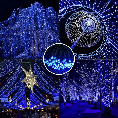 Vista 5 de AmyHomie Luces de Navidad Azules, 108 Pies 300 LED Luces de Cadena de Halloween para Exteriores Impermeables, de Extremo a Extremo Luces Decorativas