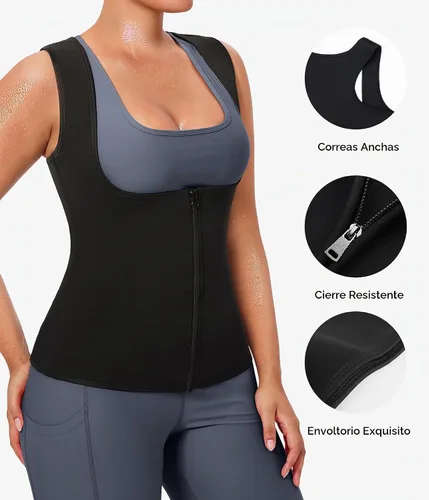 Vista 4 de GAODI Chaleco de entrenamiento de cintura para mujer, corsé delgado, camiseta sin mangas con cremallera, camisa de compresión, traje de sauna