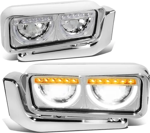 Vista 10 de DNA MOTORING HL-HAY-033-BK Par de faros delanteros LED con anillo de halo tipo U y reflector, ángulo amplio, compatible con Peterbilt 359