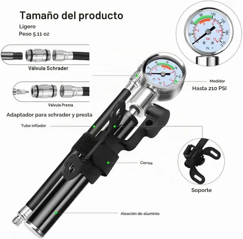 Vista 4 de YBEKI Kit de reparación de neumáticos de bicicleta con mini bomba de 210 PSI y multiherramienta 10 en 1 Incluye rompedor de cadena, parches sin