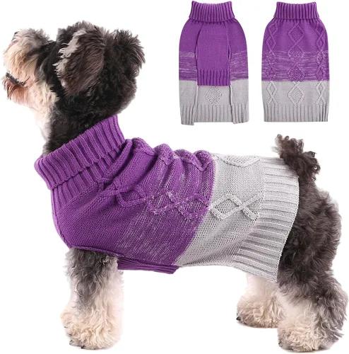 Vista 9 de ASENKU Suéter cálido para perros pequeños y medianos, suéteres para mascotas para ropa de perro en otoño e invierno, suéter grueso con cuello Azul